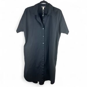 EILEEN FISHER Organic Cotton Black Shirtdress Sz M | Minimalist Queen Energy
